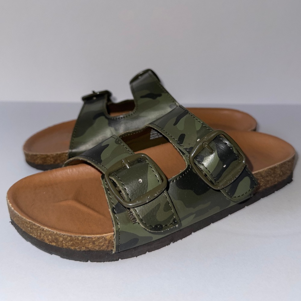 GAP Kids Green Camo Print Cork Two‎ Buckle Slide Sandal Size 1/2